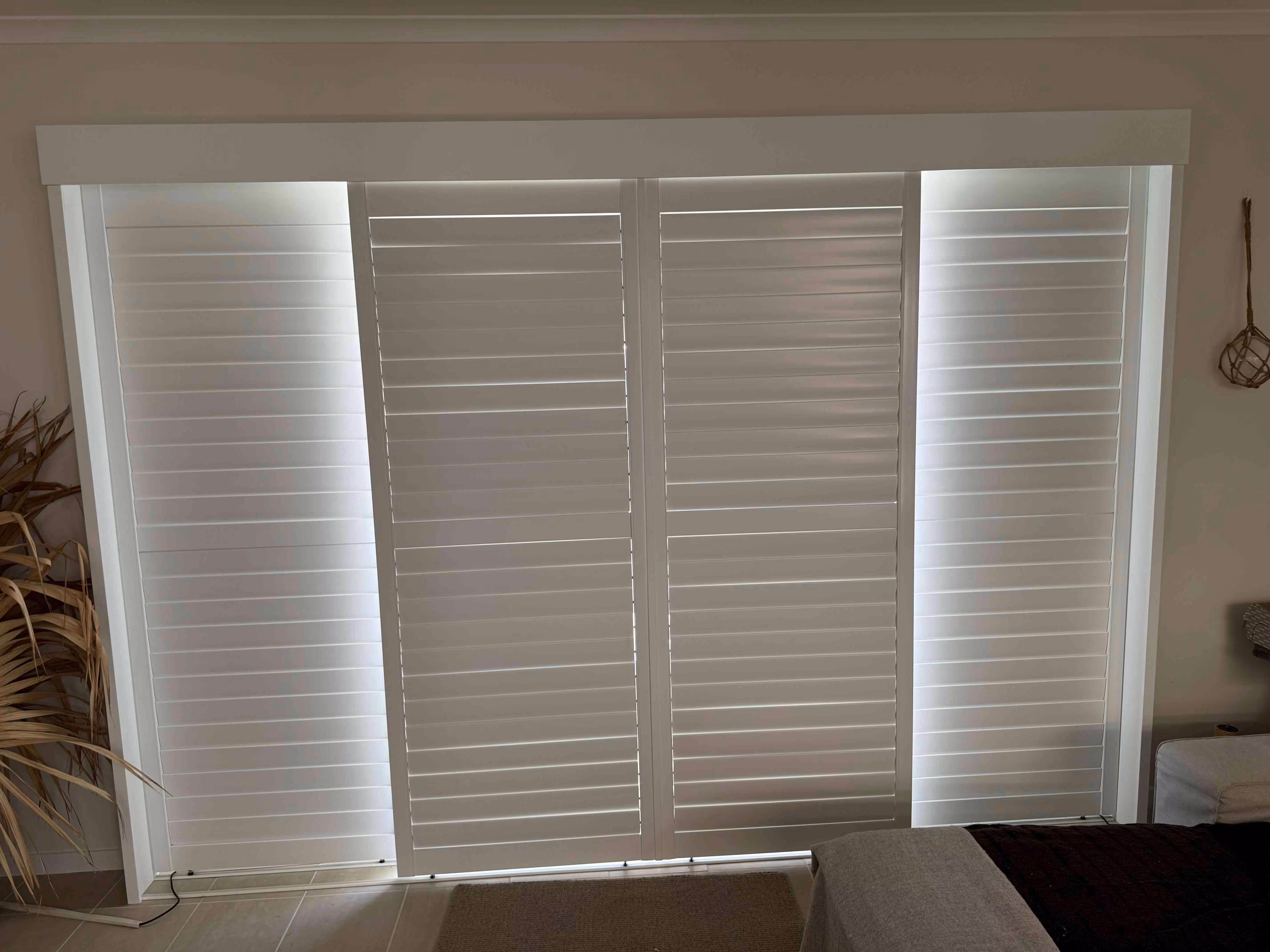 scaled_Hamptons PVC Plantation Shutters - 89mm Blades - Sliding In Open Position - Face Fit Frame - Closed Position - Privacy & Light Block